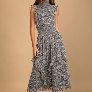 NWT Lulu's Black Floral Print Mock Neck Dress - Size L